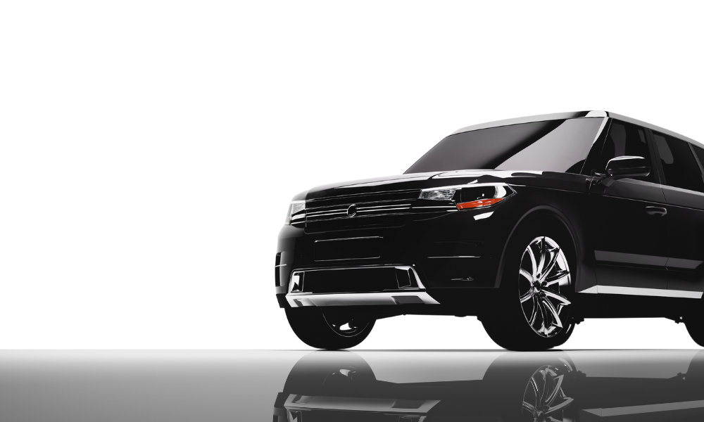 black town car with tinted windows